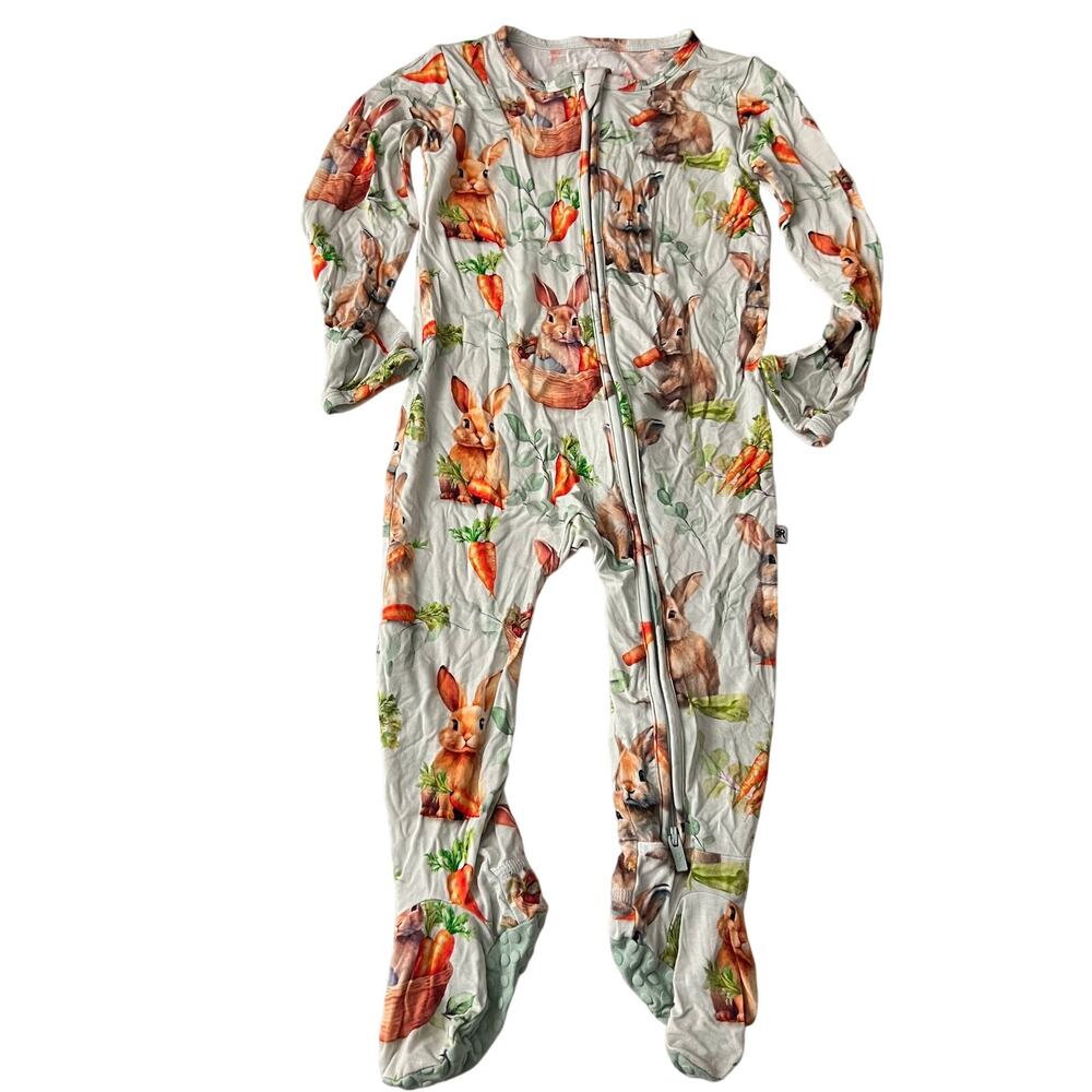 Bums & Roses Footies Rabbit Carrot One Piece Zip Up Toddler Size 2T